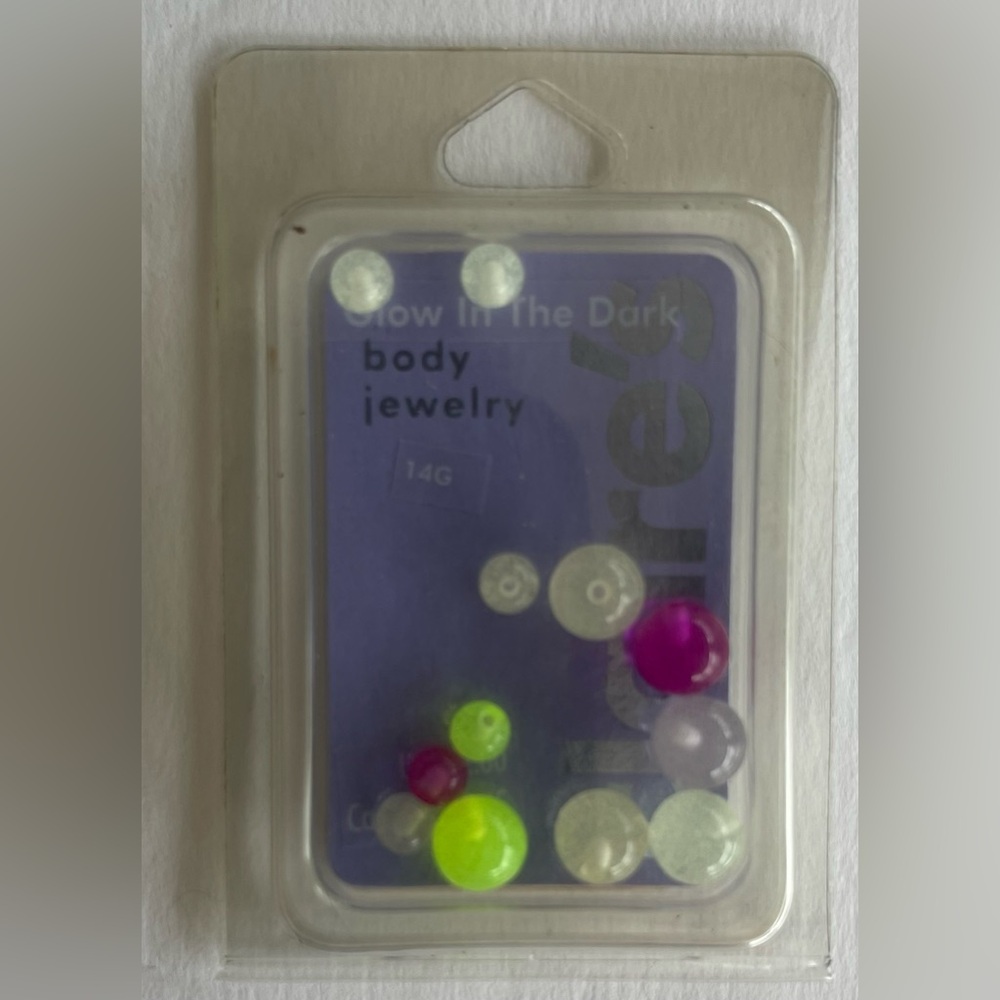 Claire’s 14G Glow in the Dark Balls Body Jewelry. Pink, Yellow, White